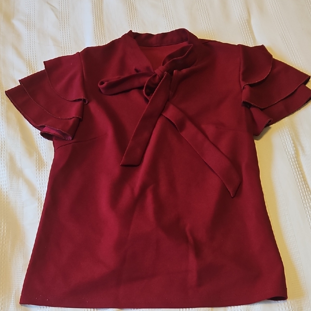 Elegant Burgundy Ruffle Sleeve Top